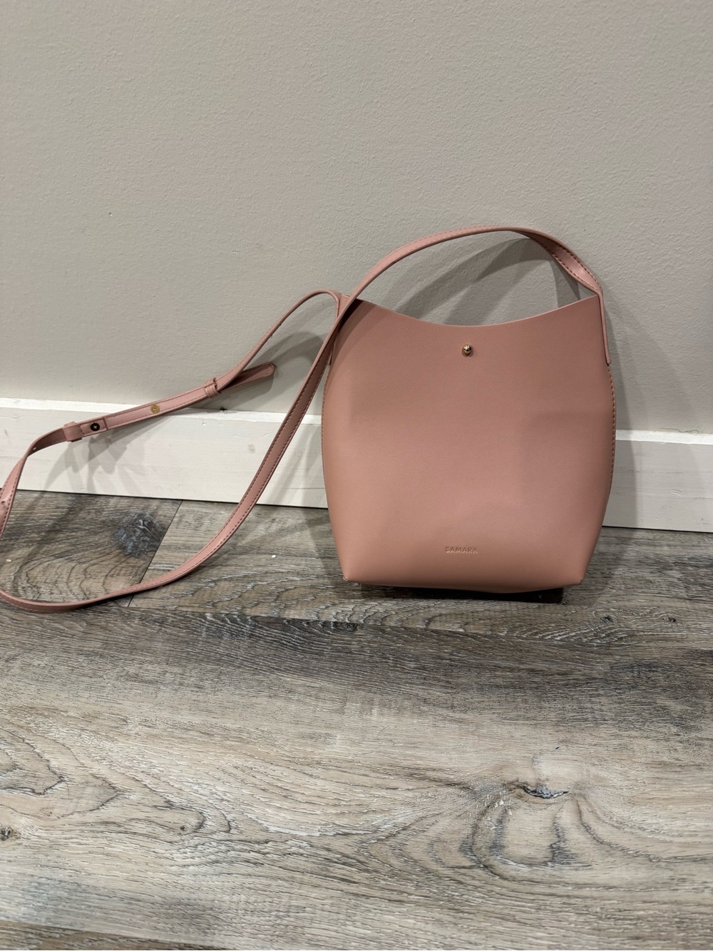 Sleek Blush Pink Bucket Crossbody with Adjustable Strap